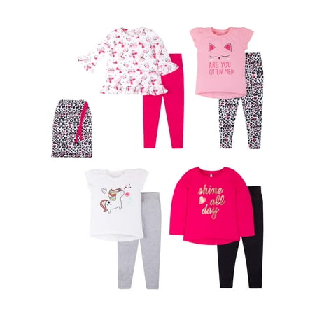 Little Star Oranic Pure Organic Baby Toddler Girl Mix & Match Outfits, 8pc Outfit Gift Set