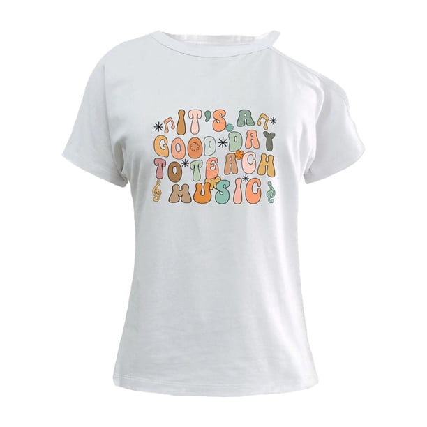 Camiseta de mujer Camisetas de manga corta Camiseta básica con cuello redondo holgada con estampado de letras coloridas SG