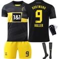 thumbnail image 2 of 2024-2025 Dortmund jersey No. 9 Allais 10 Sancho 11 Reus home football uniform kids boys and girls kit{HONGDE} Size 10 socks, 2 of 5