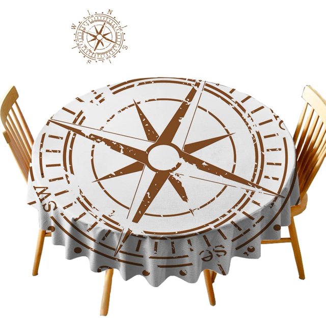 Décorations Marron, Nappe Ronde Douce, Diamètre 65 Pouces le Temps de la Découverte Design Délavé Contrôle de la Navigation, Nappes Rondes Imperméables pour Salle à Manger, Marron Clair