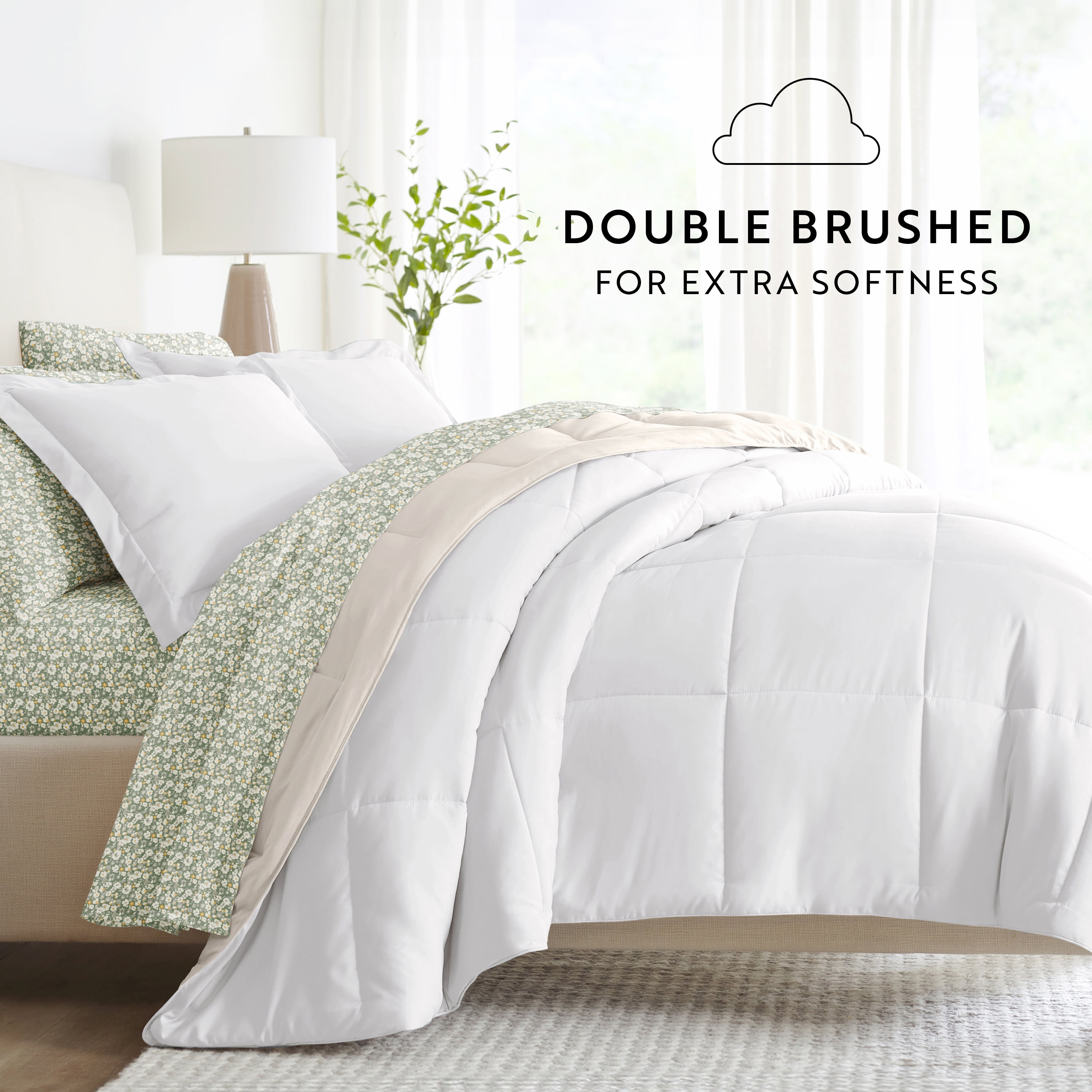 Noble Linens 7 Piece Bedding Bundle, Reversible Comforter and Patterned Sheet Set, Full