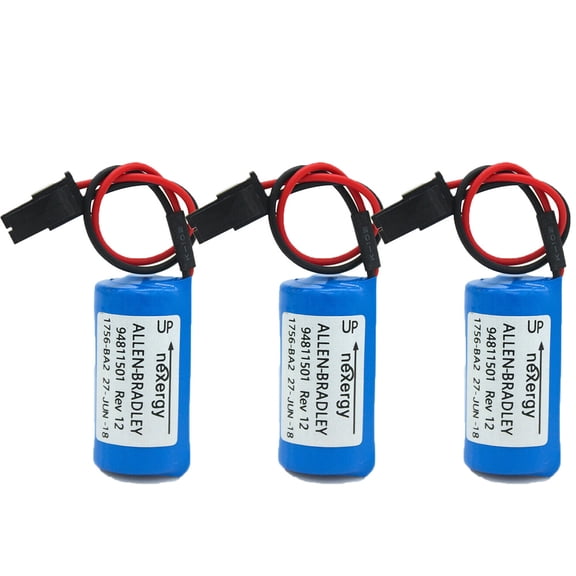 (3-Pack) 3V 1756-BA2 BR2/3A-AB PLC Non-Rechargeable Battery 1800mAh Replacement for Allen Bradley with Plug