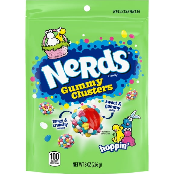 NERDS Easter Hoppin' Gummy Clusters Candy, Crunchy and Gummy, 8 Ounces, Resealable Bag