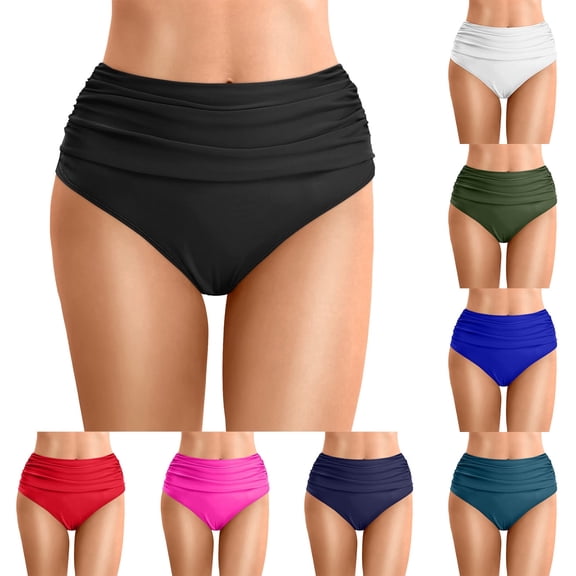 Swim Bottoms for Women High Waisted Ruched Bikini Tankini Bottoms Tummy Control Swimsuit Briefs Slim Fit Bathing Suit Bottoms for Women