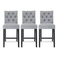 thumbnail image 3 of WestinTrends Hayes Black Bar Stools Set of 3, Modern Linen Upholstered Button Tufted Kitchen Island Counter Height Chairs Solid Wood Legs, Gray, 3 of 11
