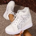 thumbnail image 3 of Women's Shoes Platform Hidden Heels Sneakers for Women Lace Crochet Lace Up Chunky Bottom High Heels Shoes (White 7.5), 3 of 7