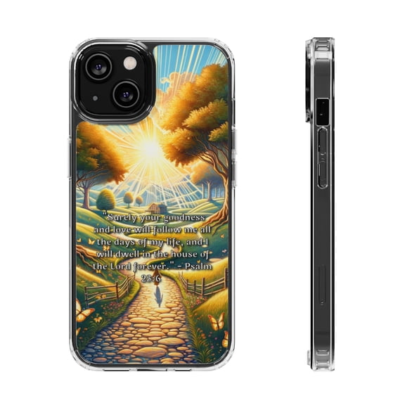 DistinctInk Clear Hybrid Case for Apple iPhone 14 (6.1" Screen) - God's Everlasting Goodness and Love - Shockproof Protection