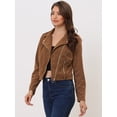 thumbnail image 3 of Chaquetas de Pana para Mujer Chaqueta de Motocicleta con Cremallera y Solapa con Muescas marrón XS, 3 of 5