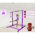 thumbnail image 3 of GymPros Barre de Gymnastique Réglable Kip Bar avec Main Courante Coussinée, Hauteur Extensible 3-5 Pi, Acier Inoxydable pour Enfants et Gymnaste Junior Entraînement Exercice Maison et Gym Club, Bande d'Étirement Bonus, Violet, 3 of 7