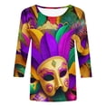 thumbnail image 3 of DDAPJ pyju Mardi Gras Shirts for Women 3/4 Sleeve Crewneck Mask Graphic Tees New Orleans Carnival Party Blouses Lightweight Going Out Tunic Tops Flash Deals Today Multicolor 4XL, 3 of 5