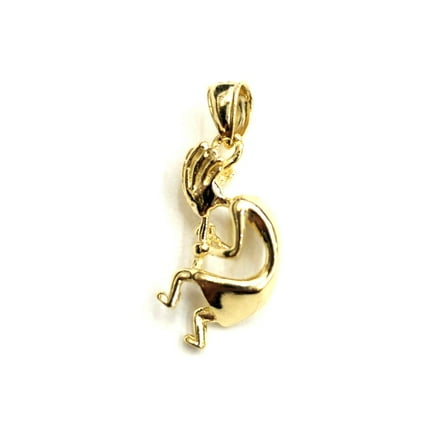 14k solid yellow Gold 3D Kokopelli Pendant Charm music gift fine jewelry 2.7g