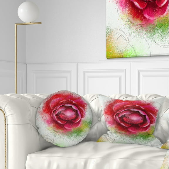 Designart Large Blooming Red Rose on White - Flowers Throw Pillowwork - 12x20