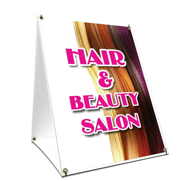 A-frame Sidewalk Hair & Beauty Salon Sign With Graphics On Each Side | 24" X 36" Print Size