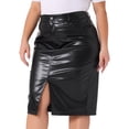 thumbnail image 2 of DARING DIVA Women's Plus Size Faux Leather High Waist Pencil Midi Skirts 1X Black, 2 of 5