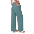 thumbnail image 5 of Summer Linen Pants for Women Loose Straight Leg Side Split Trousers with Pockets Lightweight Comfy Casual Wide Leg Pants ,Green-b，XXL, 5 of 9