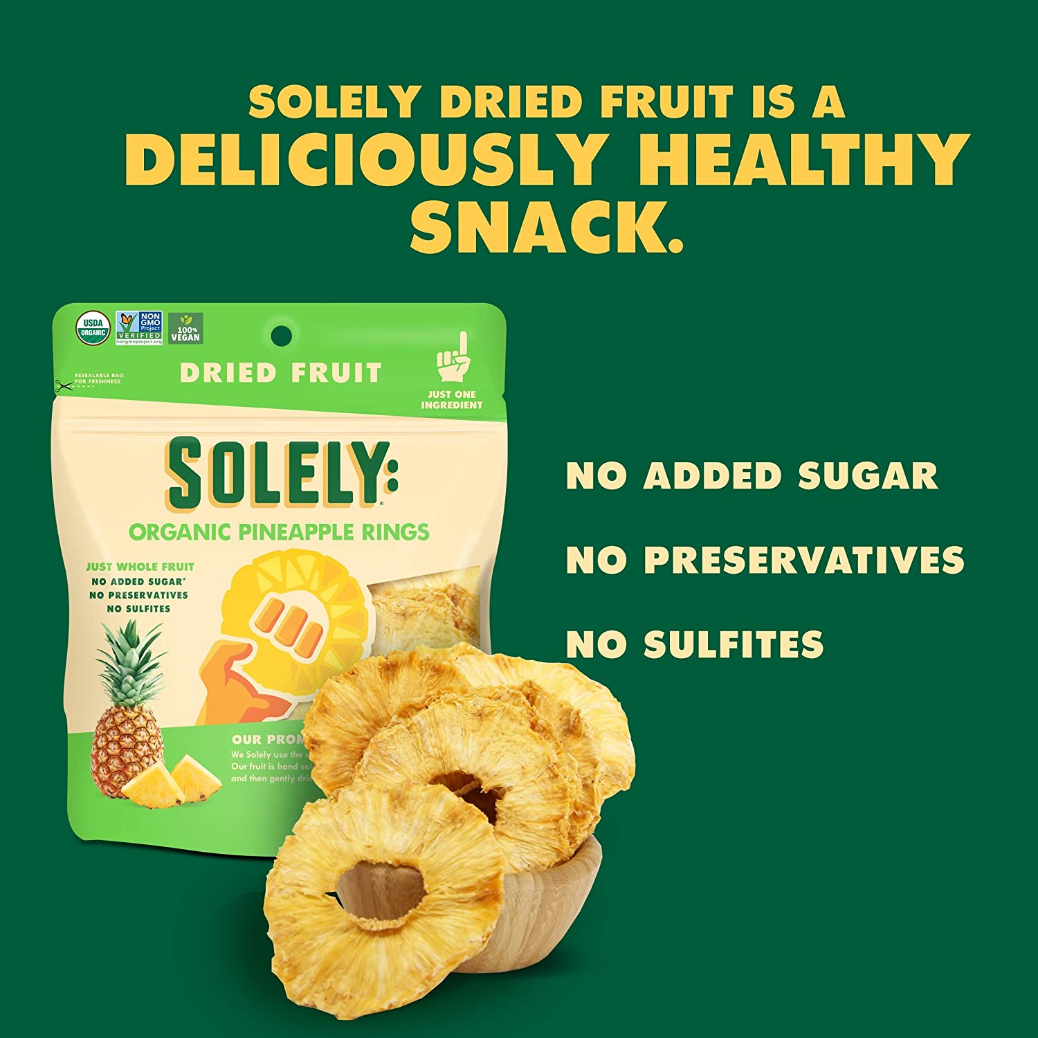 Solely Organic Vegan Dried Pineapple Rings, 3.5 oz [Pack of 6]