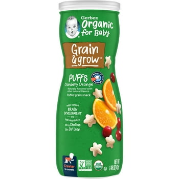 Gerber 2nd Foods  for Baby Grain & Grow Puffs, Cranberry Orange, 1.48 oz Canister