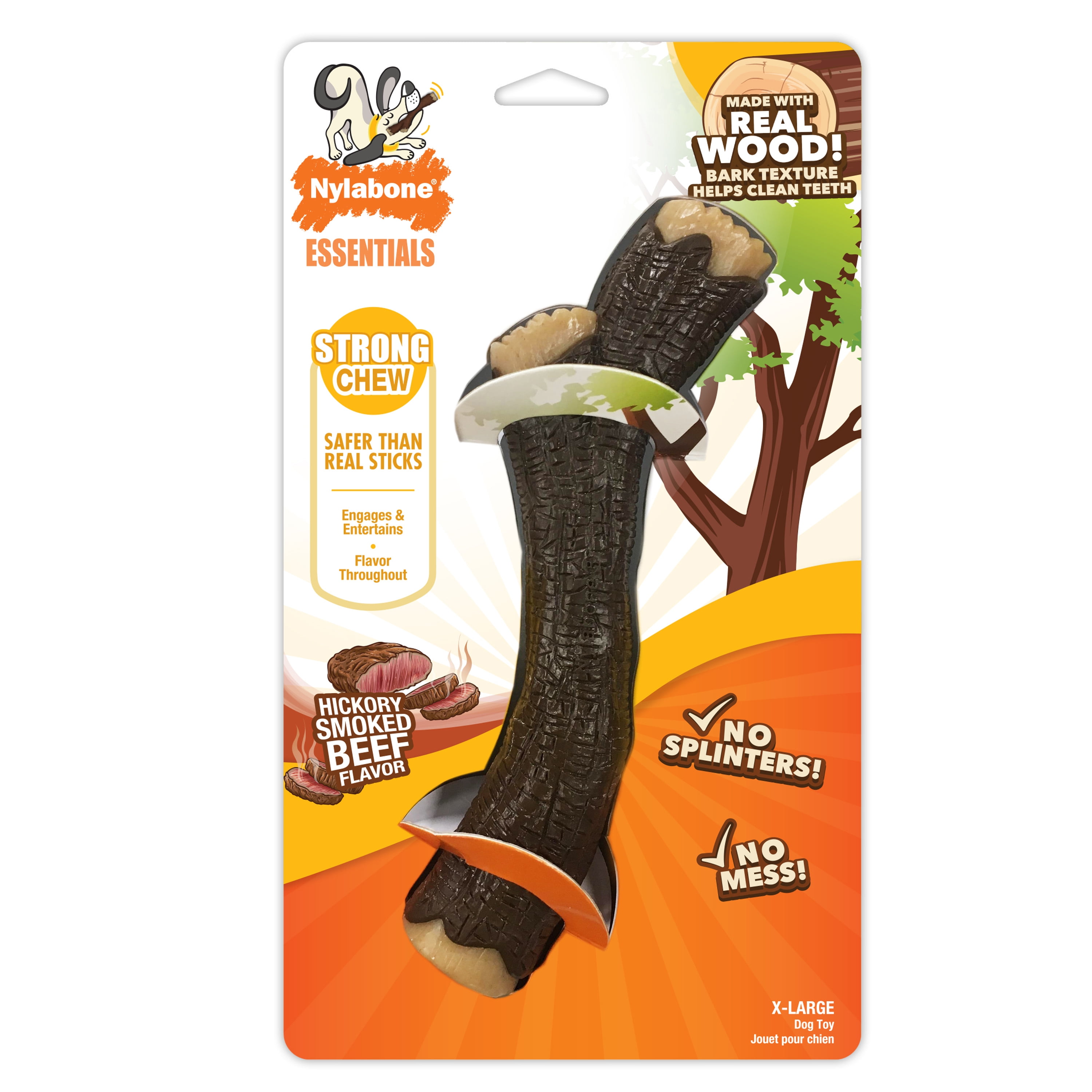 Nylabone Real Wood Stick Strong Dog Stick Chew Toy Hickory Smoked Beef Flavor X-Large/Souper - 50+ lbs