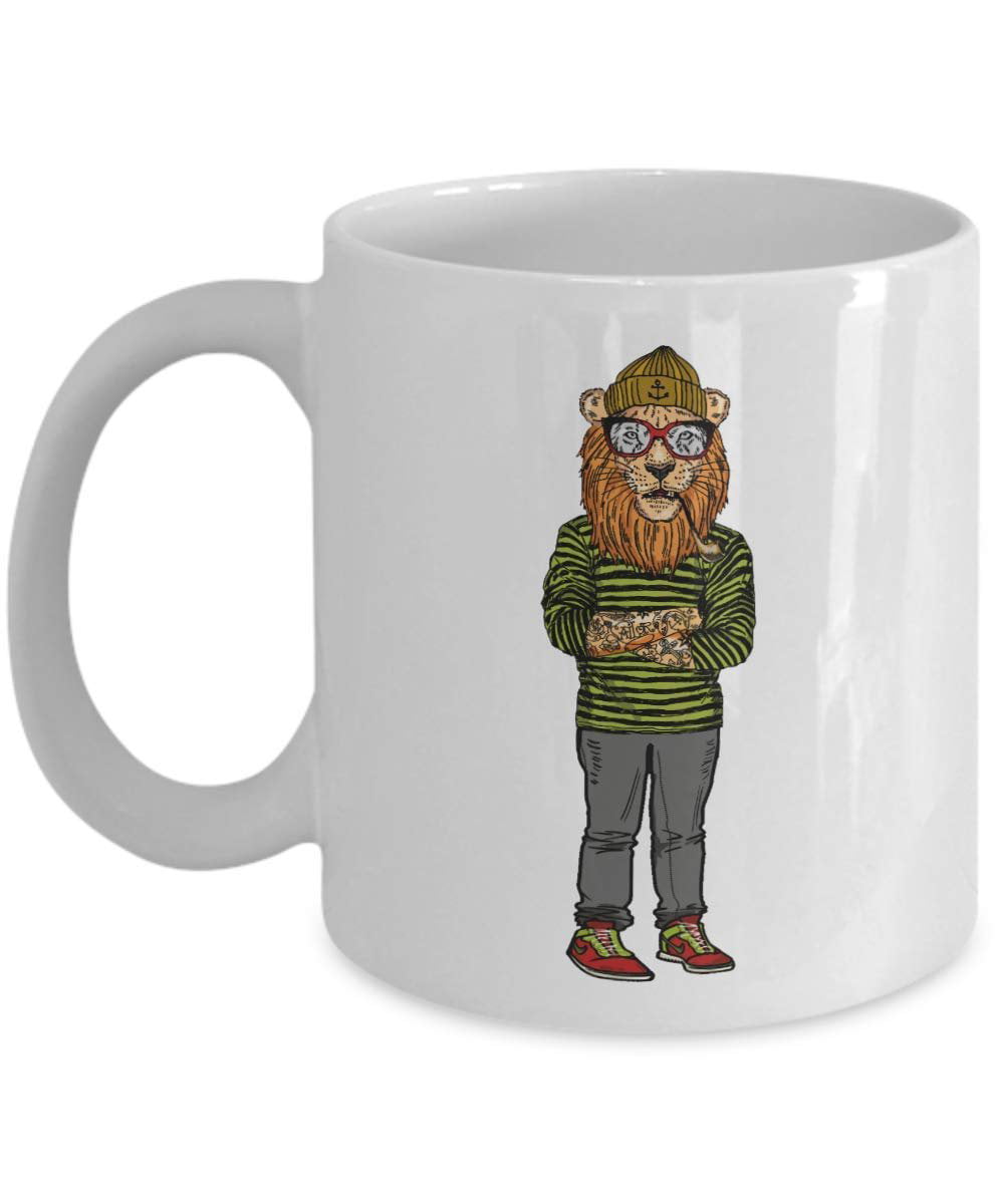 Hipster Lion With Tattoo & Wearing Trendy Hippie Clothes Novelty Animal  Lovers' Coffee & Tea Gift Mug, Cup, Room Décor, Items, Products,  Dinnerware, And Things For Teen, Youth, Men & Women Hipsters -