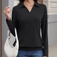 thumbnail image 6 of Otntypg Fall Sweatshirts for Women Lightweight Casual Lapel Collared V Neck Long Sleeve Solid Color Pullover Tops Loose Fit Basic Athletic T-Shirts Black S, 6 of 7