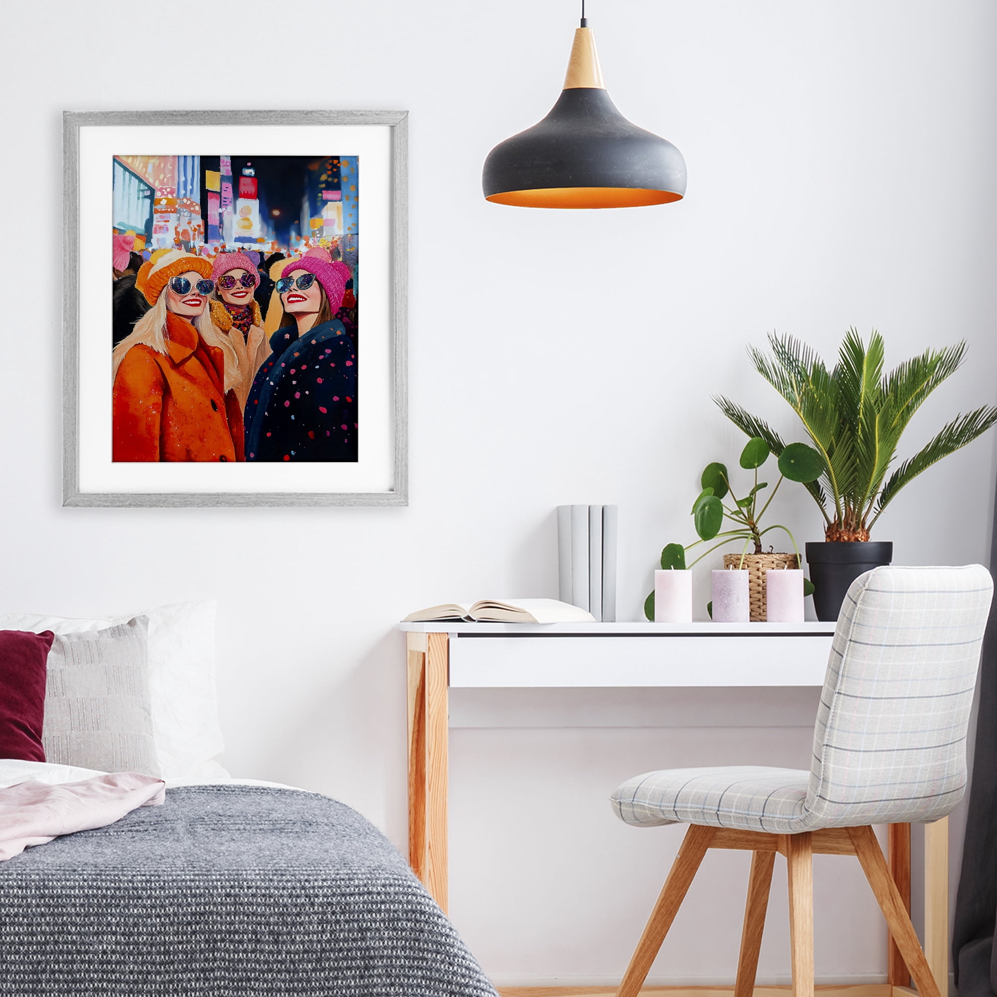 Stupell Industries New Year's Girls in City Gray Framed Print Under Glass, design by LSR Design Studio
