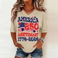thumbnail image 2 of 250 Anniversary USA Shirt for Womens 1776-2026 250 Years America Flag Printed Shirts, 250th Anniversary USA Shirt Womens CrewNeck Short Sleeves Graphic Tees, 4th of July Summer Womens Tops Khaki L, 2 of 5