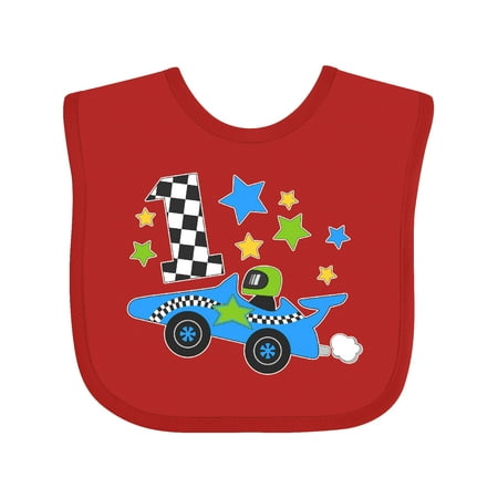 

Inktastic Happy 1st Birthday blue racing car Gift Baby Boy or Baby Girl Bib