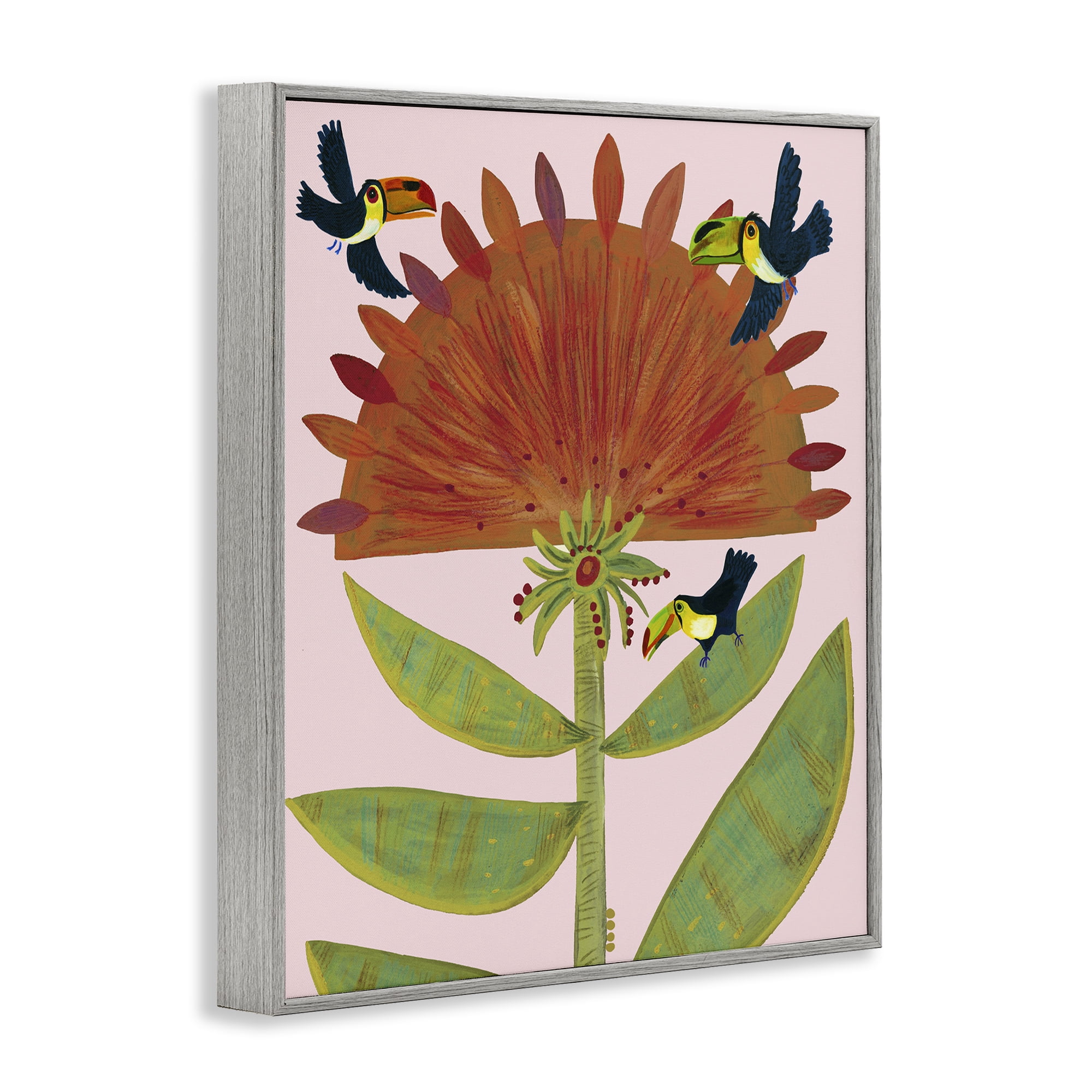 Stupell Industries Tropical Plant & Toucans Gray Framed Giclee Art, design by Kay Widdowson