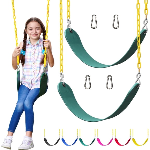 WYDK Swings for Outdoor Swing Set - Pack of 2 Swing Seat Replacement Kits with Heavy Duty Chains - Backyard Swingset Playground Accessories for Kids (Green)