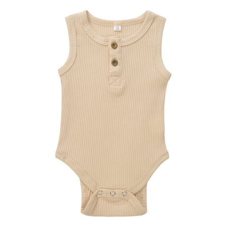 

CIYCuIT Newborn Unisex Baby Solid Basic Romper Plain Rib Stitch Sleeveless Bodysuit Clothes for Infant Boy Girl