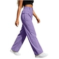 thumbnail image 5 of ZHYou No Boundarie Cargo Pants for Women High Waist Button Wide Leg Loose Fit Straight Casual Work Trousers with Multiple Pockets,Purple,Size M, 5 of 7