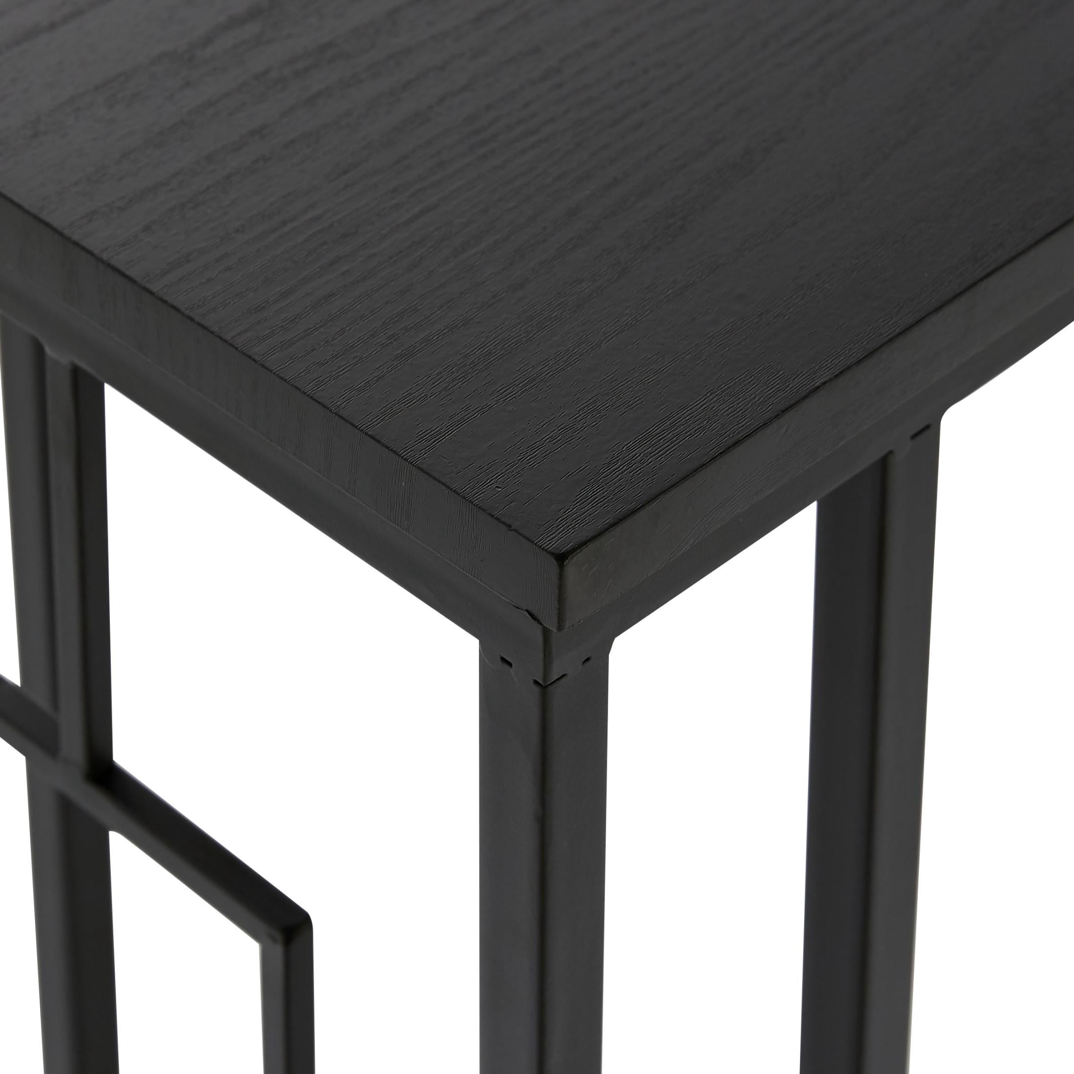 DecMode 10" x 26" Dark Brown Metal C-Shaped Accent Table with Black Metal Base, 1-Piece