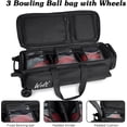 thumbnail image 4 of WOLT Bowling Ball Bags 3ball Double Roller Bag with Wheels Separate Shoe Compartment and Accessory Pocket, Retractable Handle Extends to 38’’ Black, 4 of 7