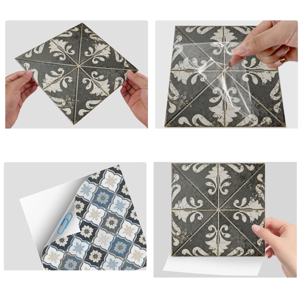 24Pcs Self Adhesive Tile Sticker Peel and Stick Backsplash 7.87" x 7.87" DIY Decor Multicolor Flowers Wall Stickers Waterproof Vinyl Decals
