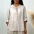 thumbnail image 6 of Paiwinds Women's Embroidered V-Neck Mid Sleeve Top, Casual Pullover Blouse with Floral Design, Lightweight Cotton Linen Blend for Summer, 6 of 9