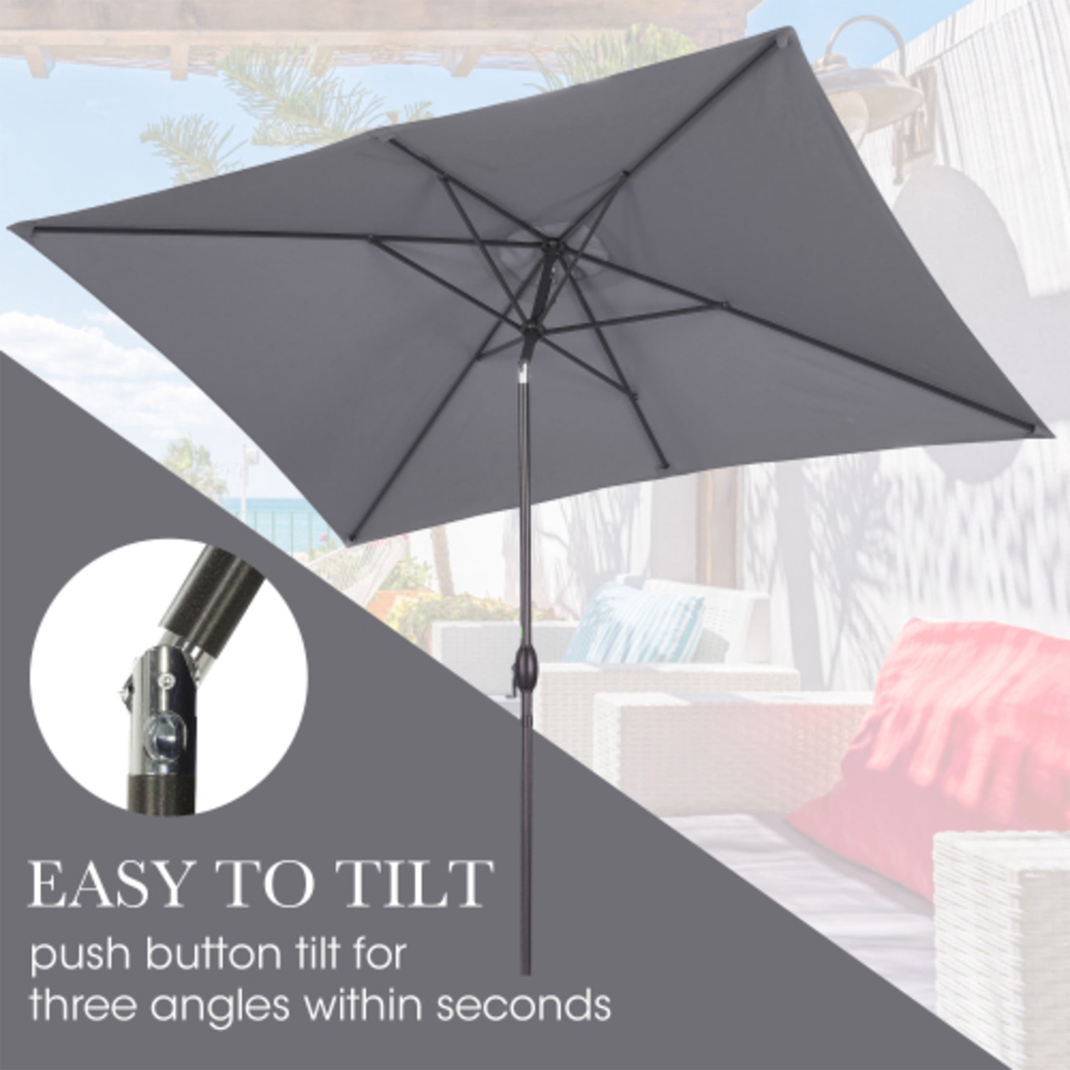 AuraLane 6.5 x 10 ft Rectangular Patio Umbrella with Crank,Tilt,Polyester UV-Resistant Canopy for Pool,Backyard & Patio(Without Base)