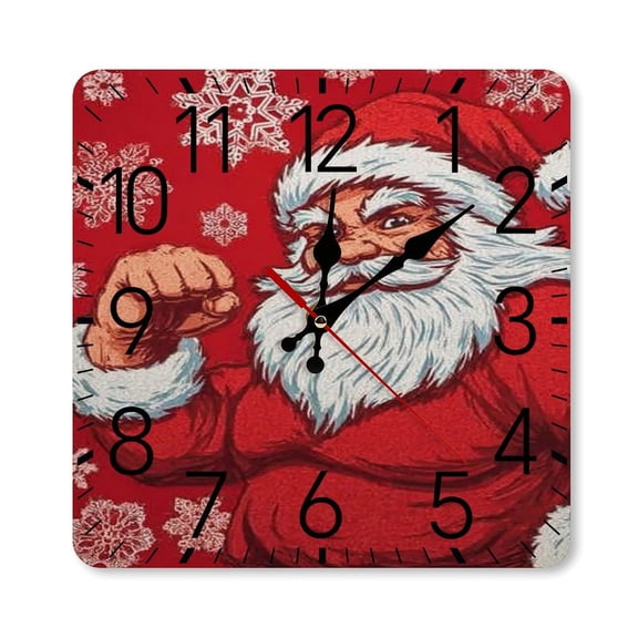 RKSupls 10×10inch Square Silent Wall Clock Wooden Frame, Vintage Santa Snowflakes Scale Decorative Clock for Home Bedroom Living Room Office
