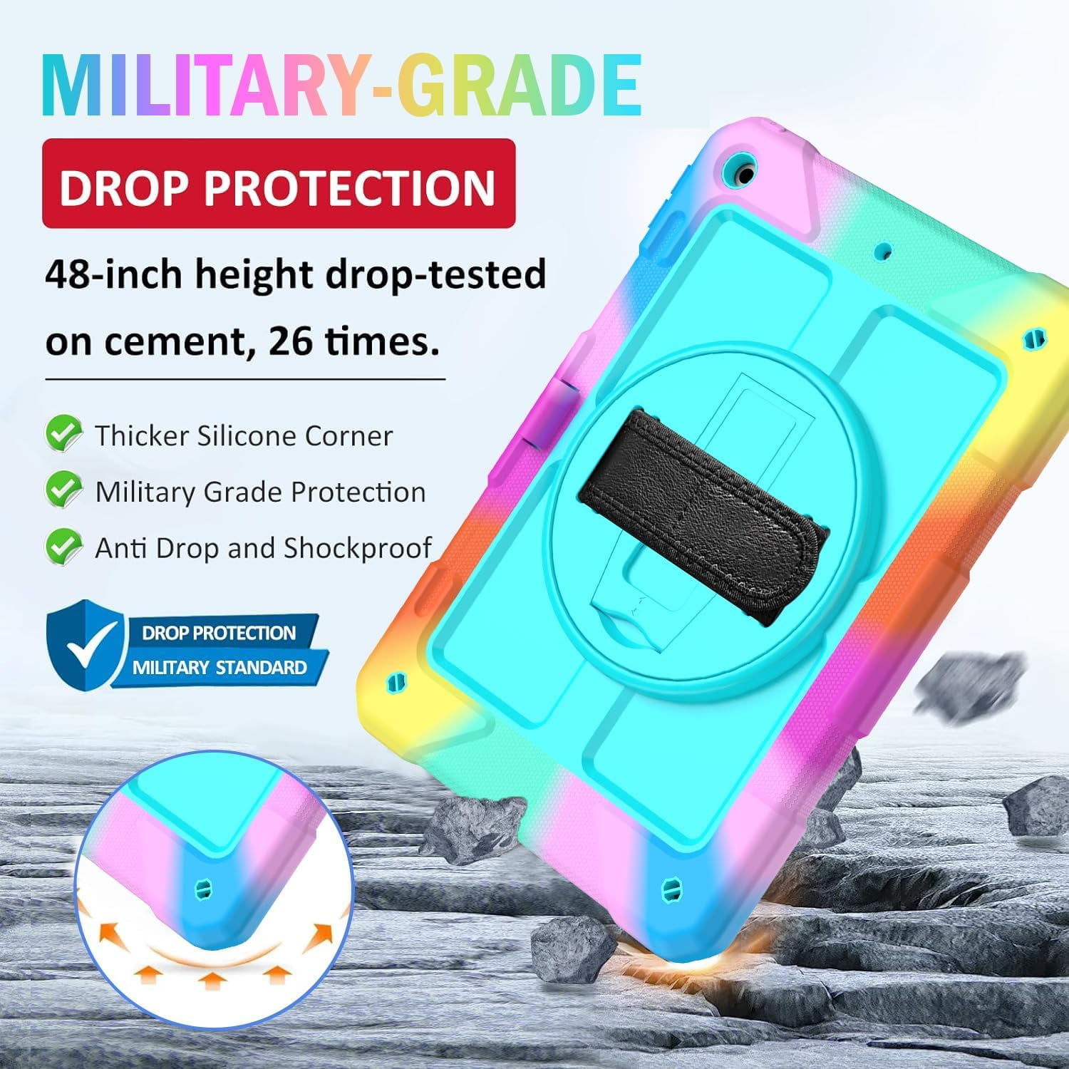 SUPNICE iPad 9th/8th/7th Generation Case,iPad 10.2 Case for kids, Shockproof [360 Rotating Stand] [Hand Strap] [Pencil Holder] Case for New iPad 9th Gen, iPad 10.2 Inch 2021/2020/2019 - Turquoise
