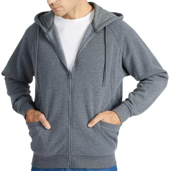SPEEDRUN Men's Fleece Full Zip Hoodie Jacket, Men’s & Big Zip Hoodie Sweatshirt, Fleece Sherpa Lined Winter Heavyweight Jacket Grey XL