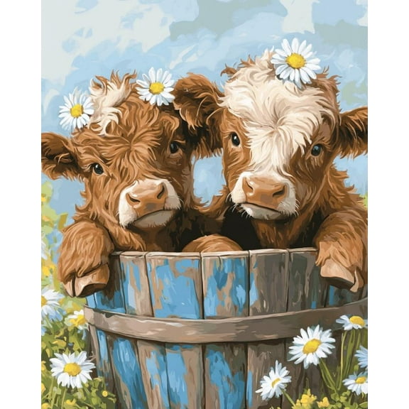 Paint by Numbers for Adults Kids Beginner Cow and Daisy DIY Acrylic Painting by Numbers Kits with Brushes Acrylic Pigment Home Decoration Gifts 16 x 20 inch