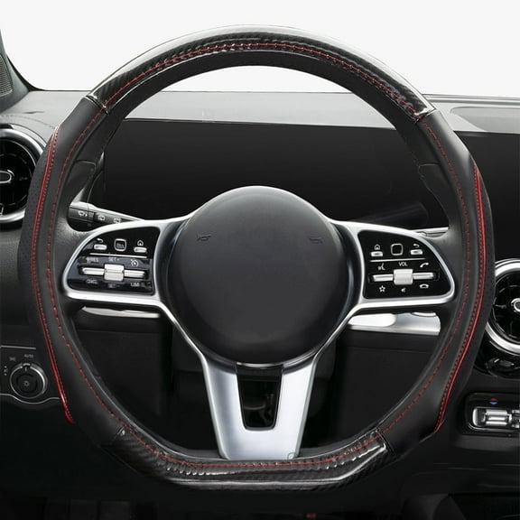 XUKEY 15'' D Type Flat Bottom Car Steering Wheel Cover Carbon Fiber Leather Anti-Slip Universal