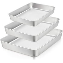 Walchoice Baking Pan Set of 3, Stainless Steel Cake Pans Rectangle Bakeware Set, Metal Lasagna Pans Includes 12.3/10.4/9.3 inch