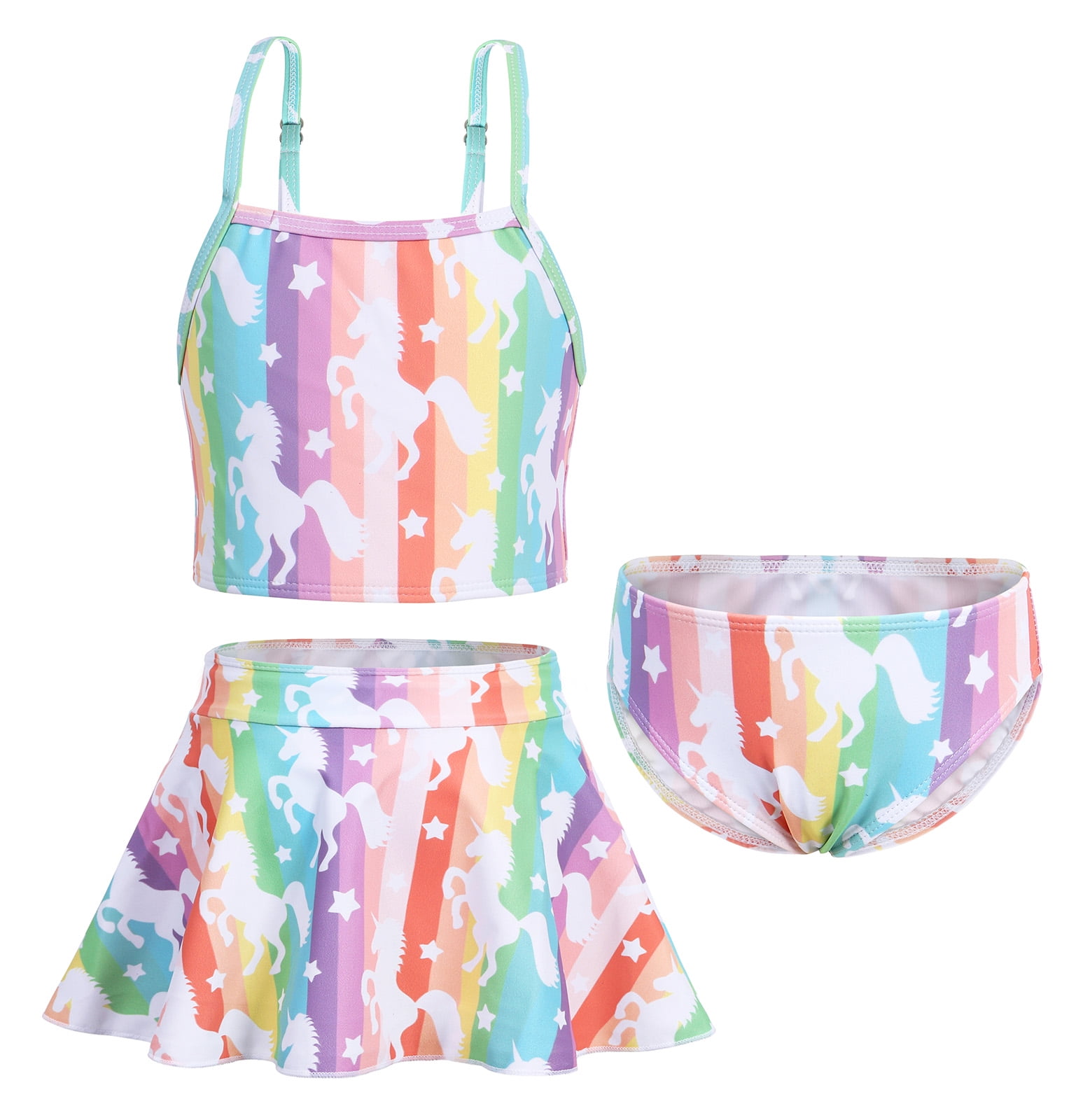 Jurebecia Girls 3-Piece Swimsuit Sleeveless Braces Swimwear Summer ...