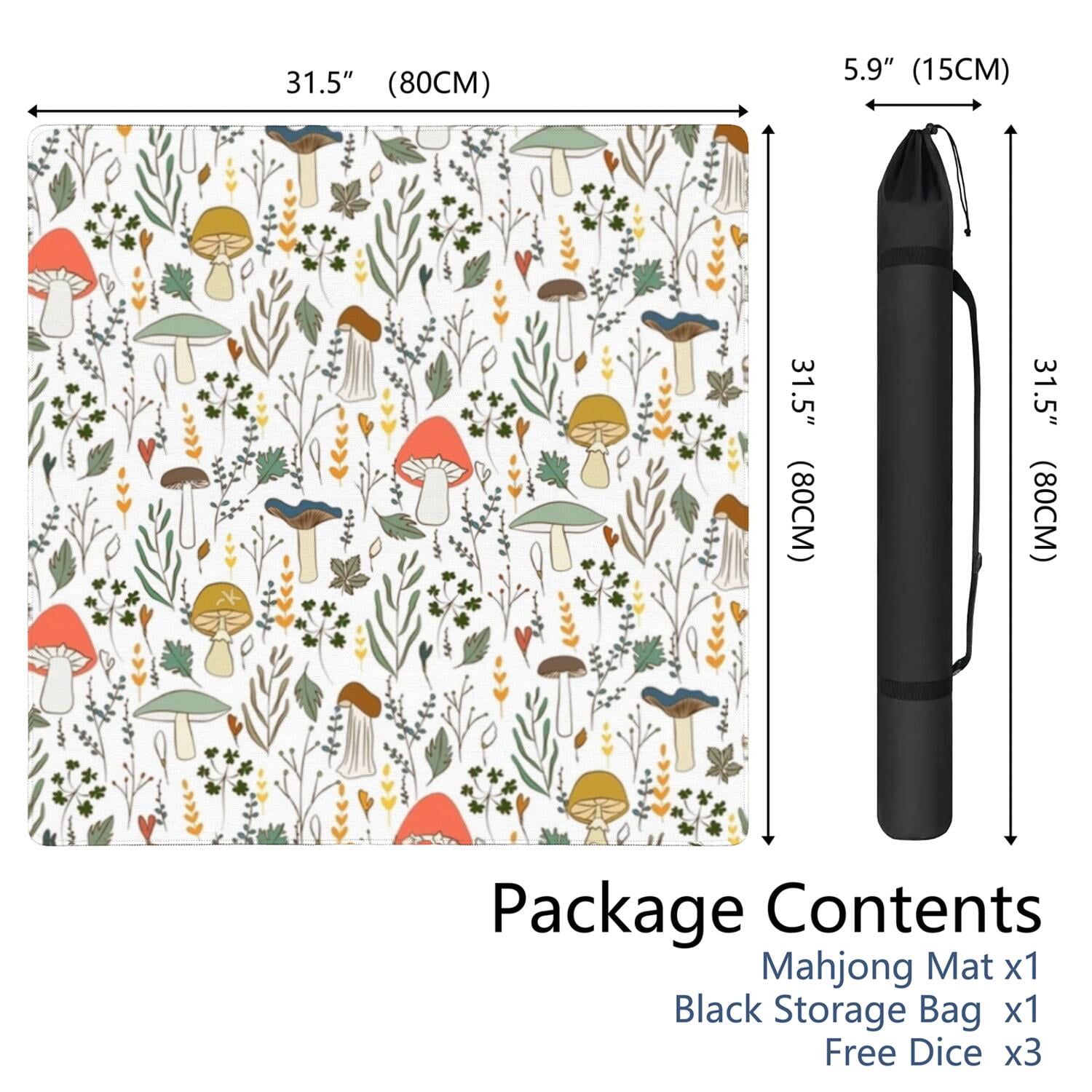 Square Plants Pattern Table Mat 31.5x31.5 Inches Crafted from Rubber with Anti-Slip Non-Skid Texture and Noise Reducing Features for Cards Board Games