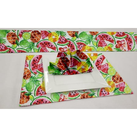 

Pineapple & Watermelon Fruit Placemat Table Runner Cloth Napkins Set by Penny s Needful Things (6 Napkins & 6 Placemats) (8 Feet Long Table Runner) (Hunter Green)