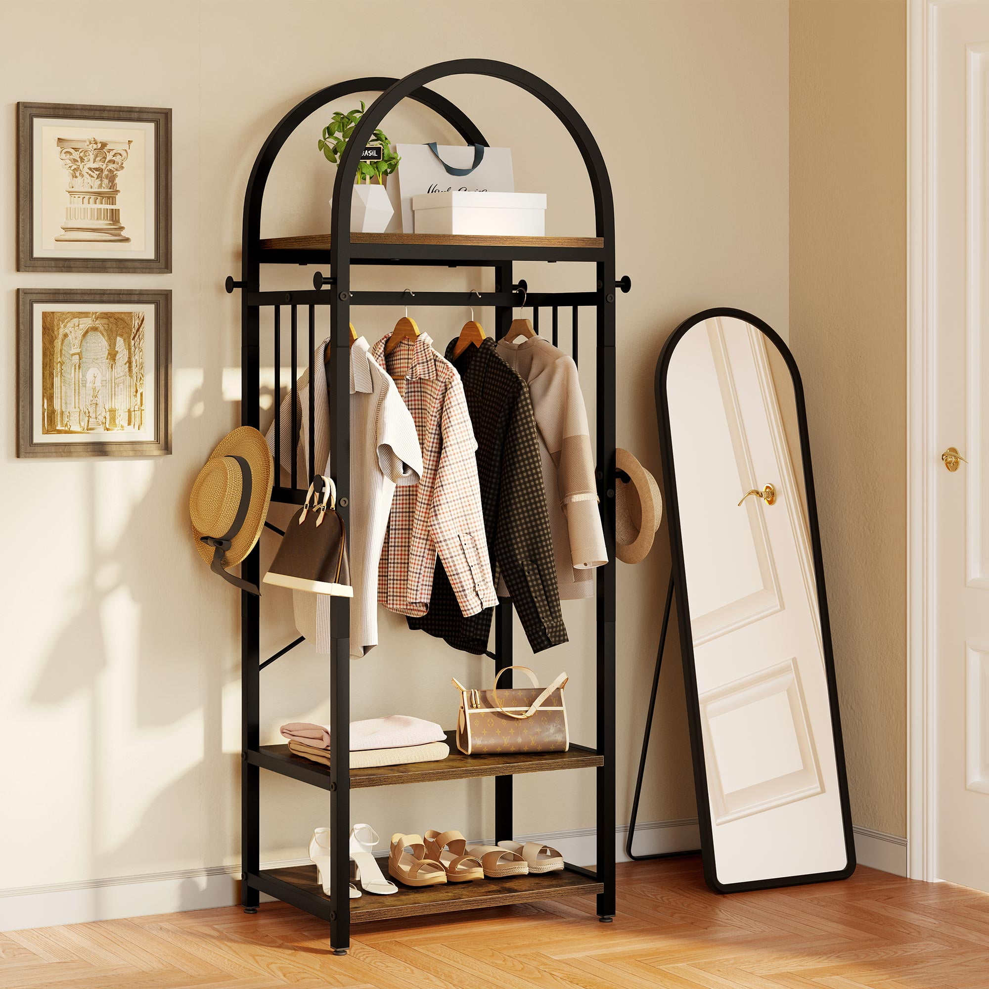 DWVO Coat Rack Freestanding with Storage Shelves, Industrial Entryway