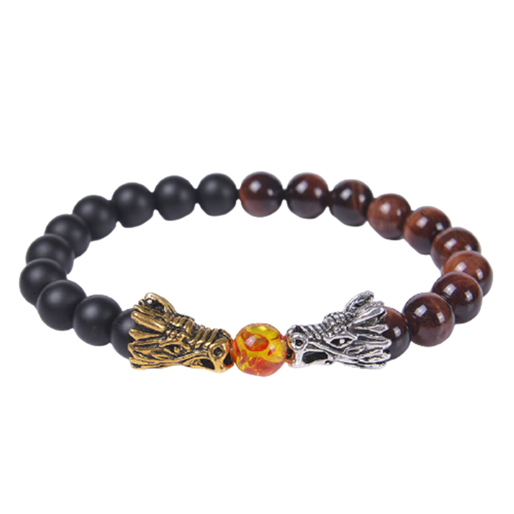 Double Dragon Bracelet 8mm Round Bead Stretch Elastic Bracelet for