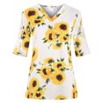 thumbnail image 1 of Pompotops T-Shirt Mode Femme Imprimé Dentelle Col en V Manches Courtes Blouse Tops Tee, 1 of 9