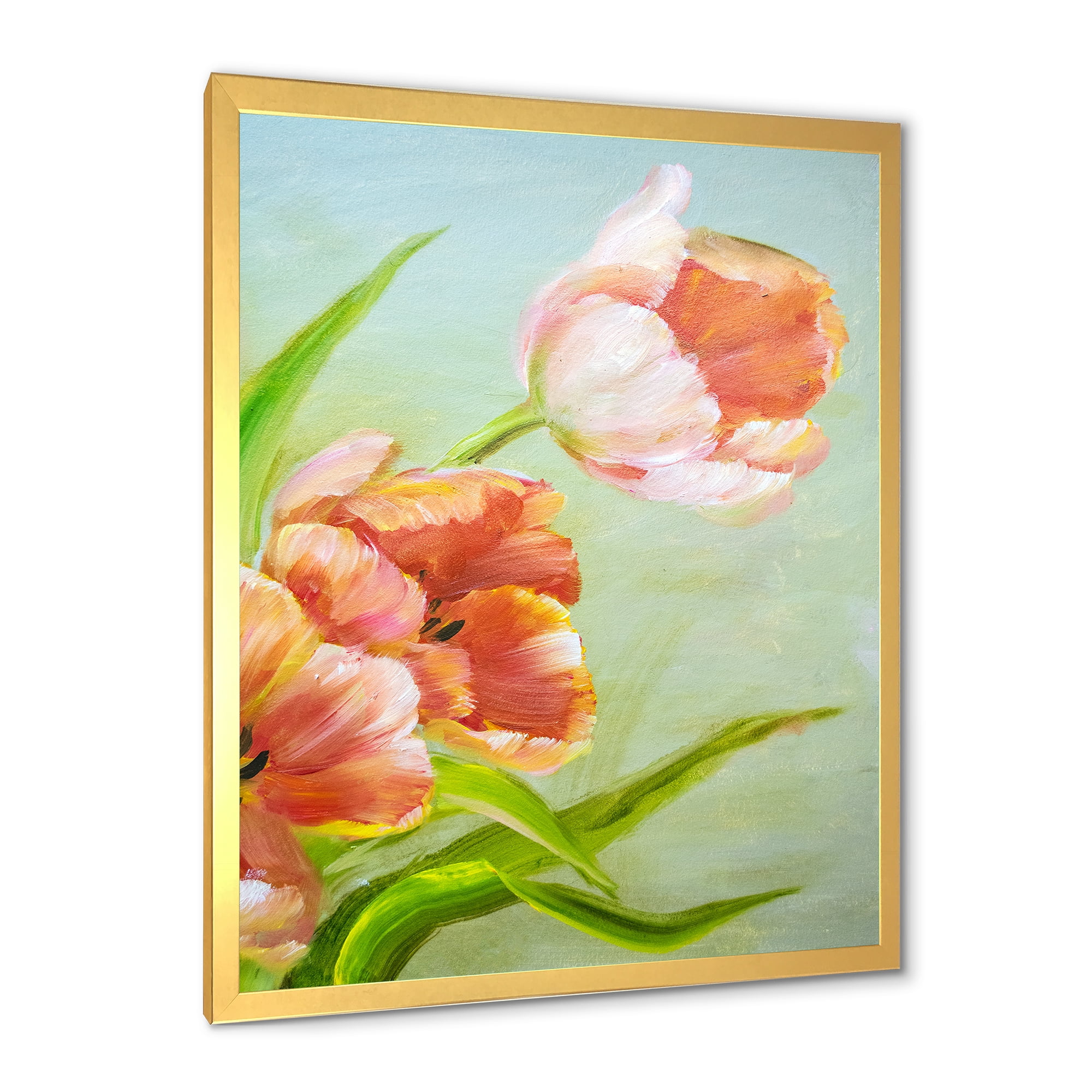 Designart 'Ancient Red Tulips Flowers I' Traditional Framed Art Print