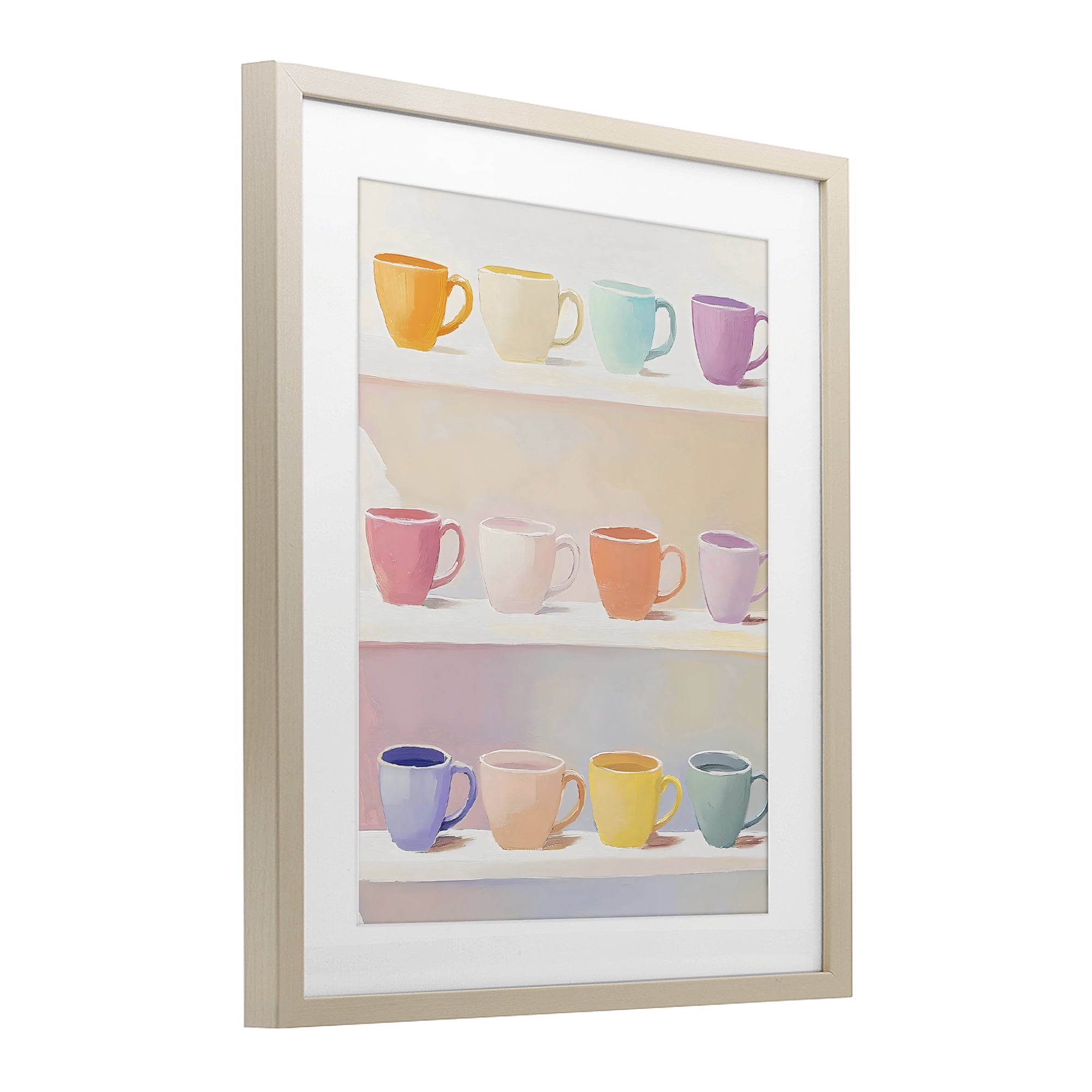 Stupell Industries Rows of Pastel Teacups Birch Framed Print Under Glass, design by The Prints Vibe